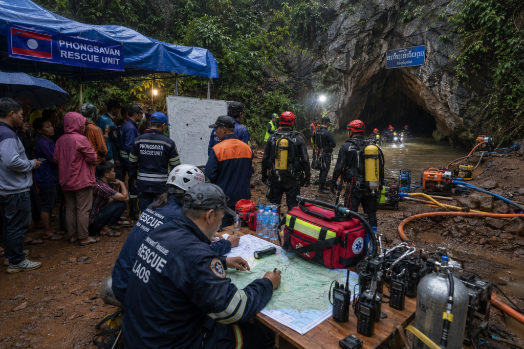 Deadly Floodwaters Stall Desperate Search for Two Missing Villagers Inside Remote Laos Cave