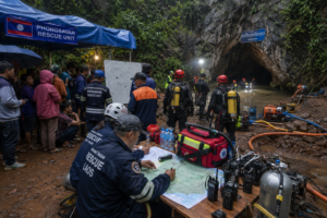 Deadly Floodwaters Stall Desperate Search for Two Missing Villagers Inside Remote Laos Cave